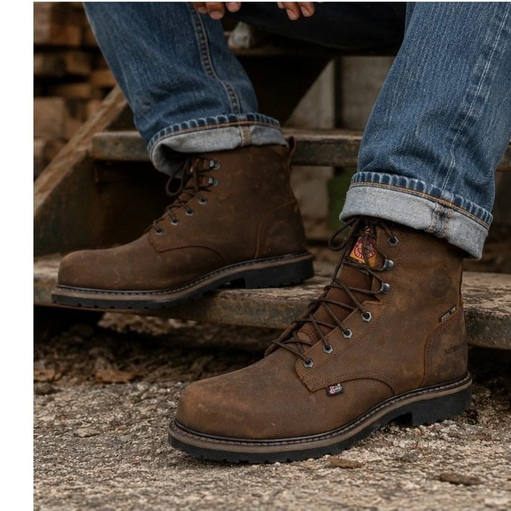Justin Original Workboots WK969 Men 14EE Brown Leather Steel Toe Waterproof Boot